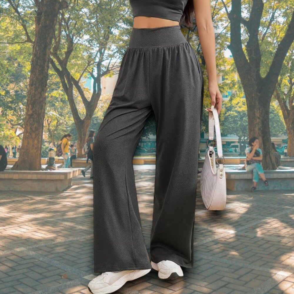 Super Baggy Comfy Ultra Soft Stretchy Jersey Knit Bouncy Flare Wide Leg Pants - Picture 3 of 9